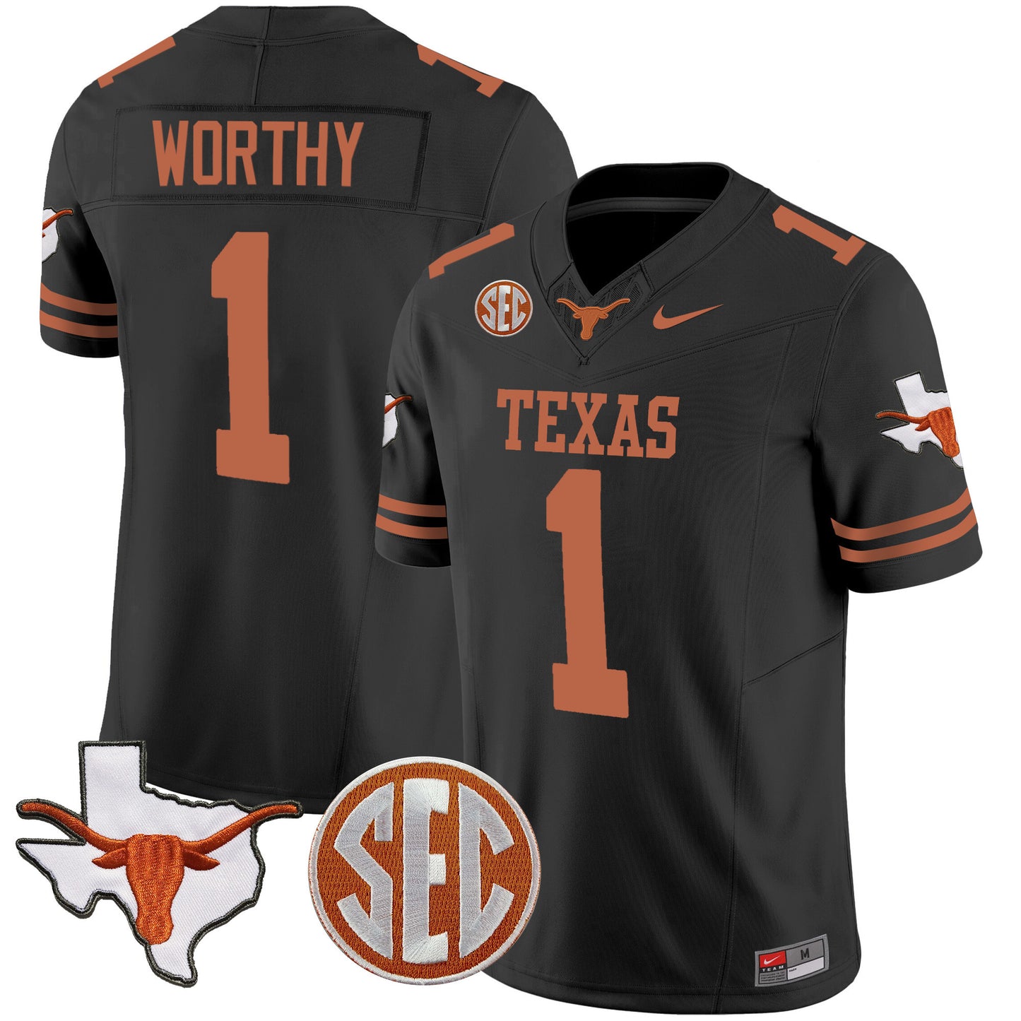 Texas Longhorns State Map & SEC Patch Vapor Jersey V4 - All Stitched