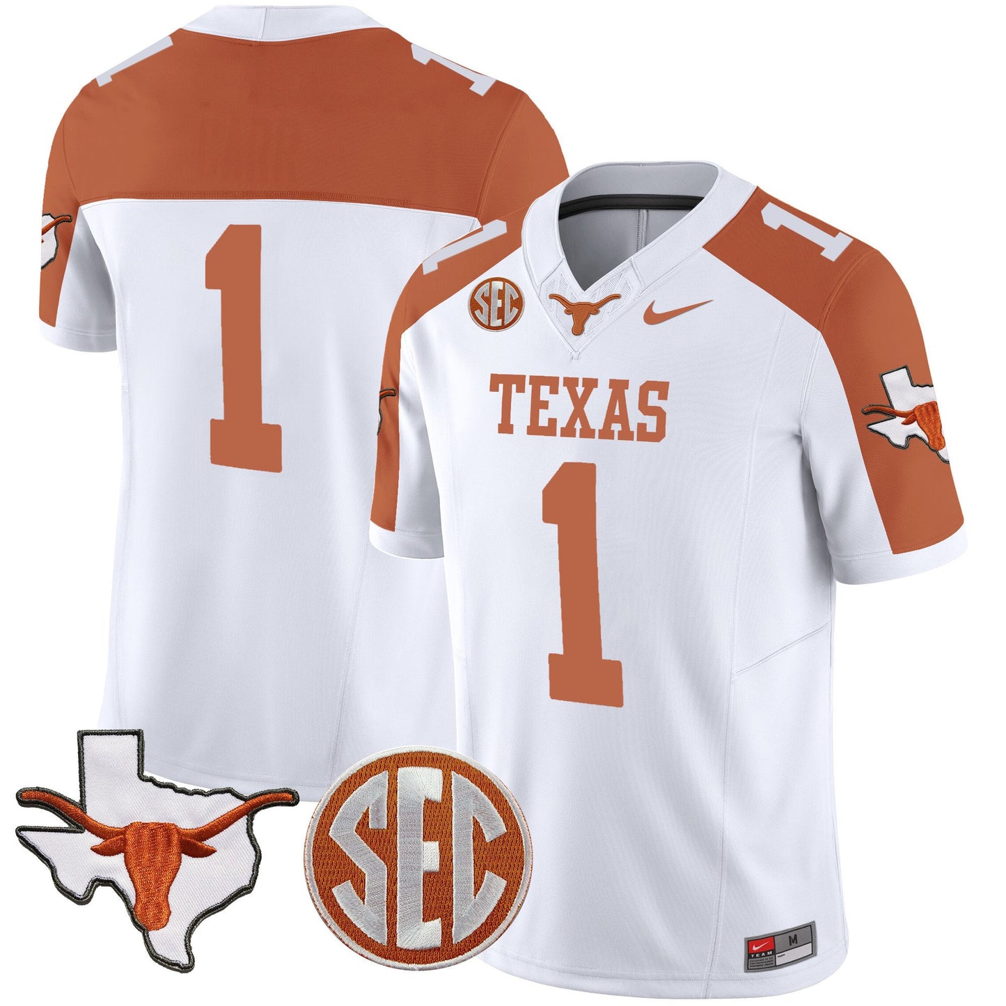 Texas Longhorns State Map & SEC Patch Vapor Jersey V2 - All Stitched