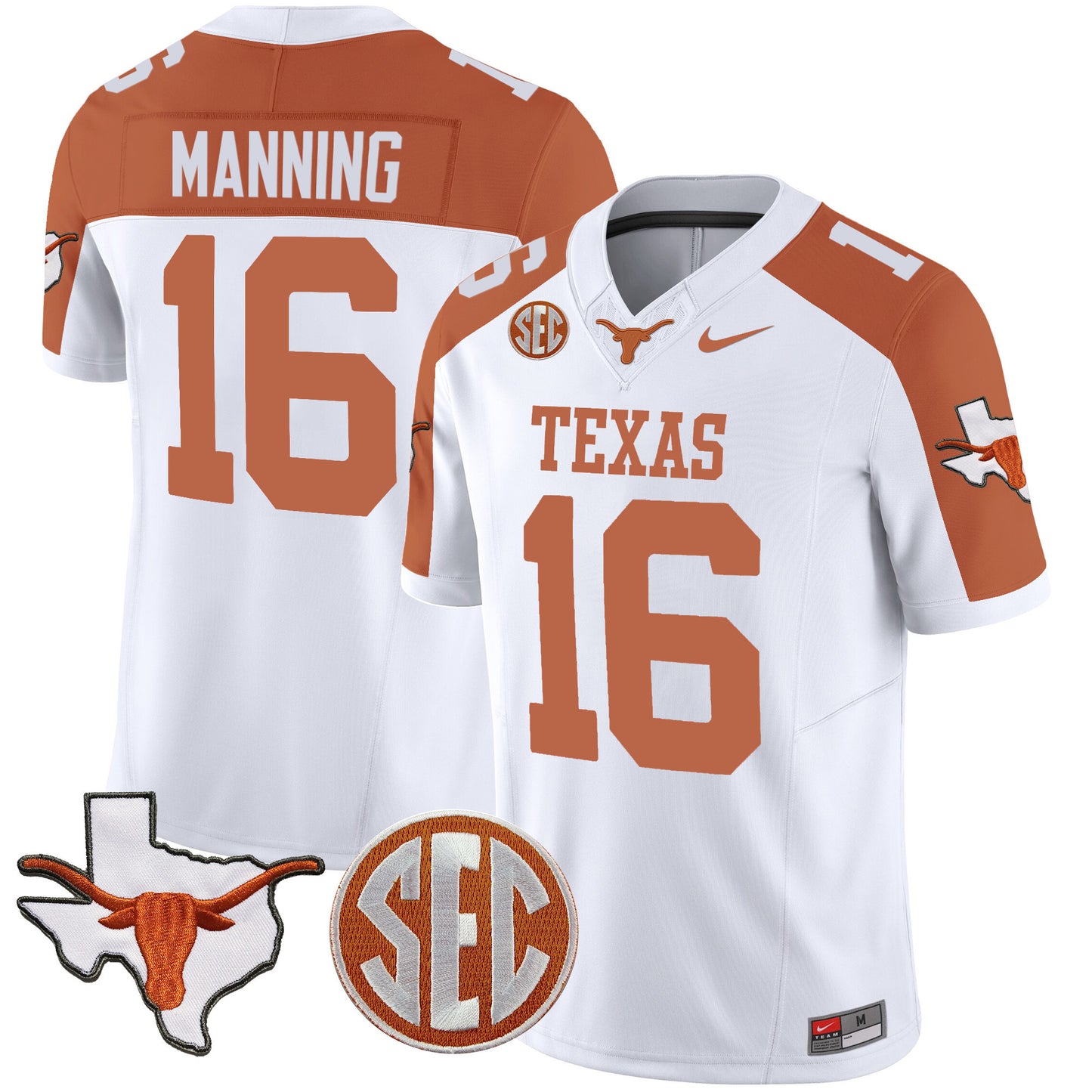 Texas Longhorns State Map & SEC Patch Vapor Jersey V4 - All Stitched