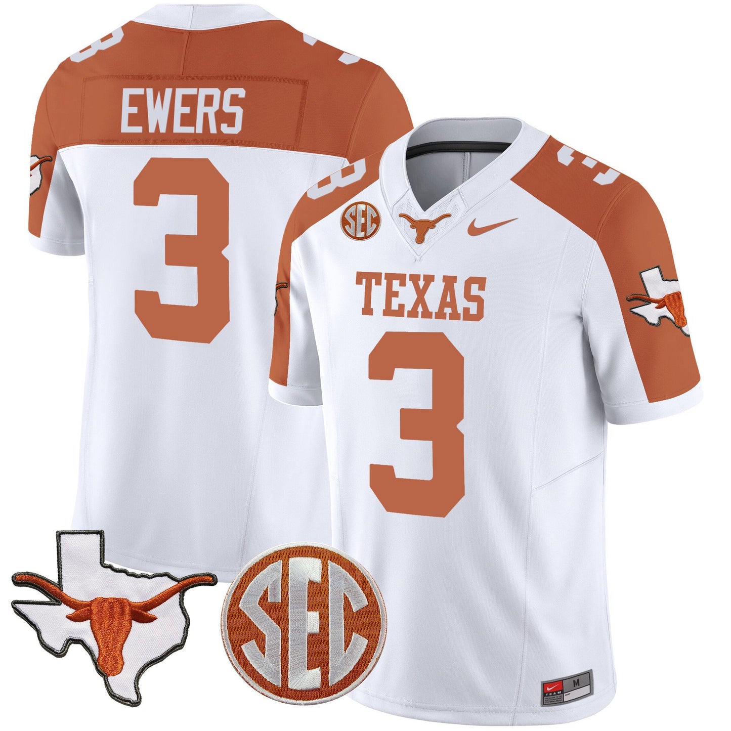 Texas Longhorns State Map & SEC Patch Vapor Jersey V2 - All Stitched