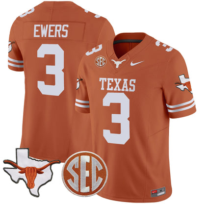 Texas Longhorns State Map & SEC Patch Vapor Jersey V2 - All Stitched