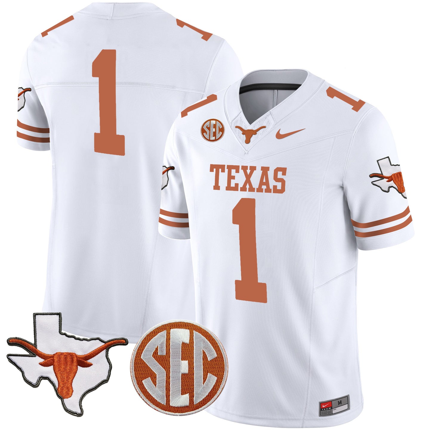 Texas Longhorns State Map & SEC Patch Vapor Jersey V4 - All Stitched