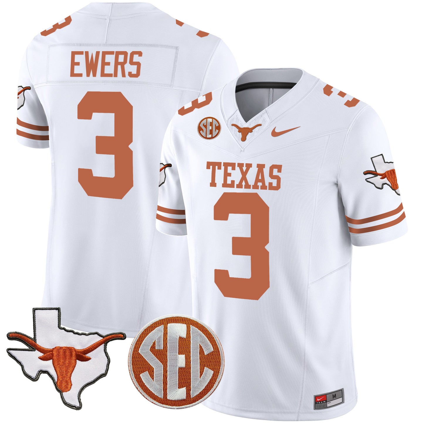 Texas Longhorns State Map & SEC Patch Vapor Jersey V4 - All Stitched