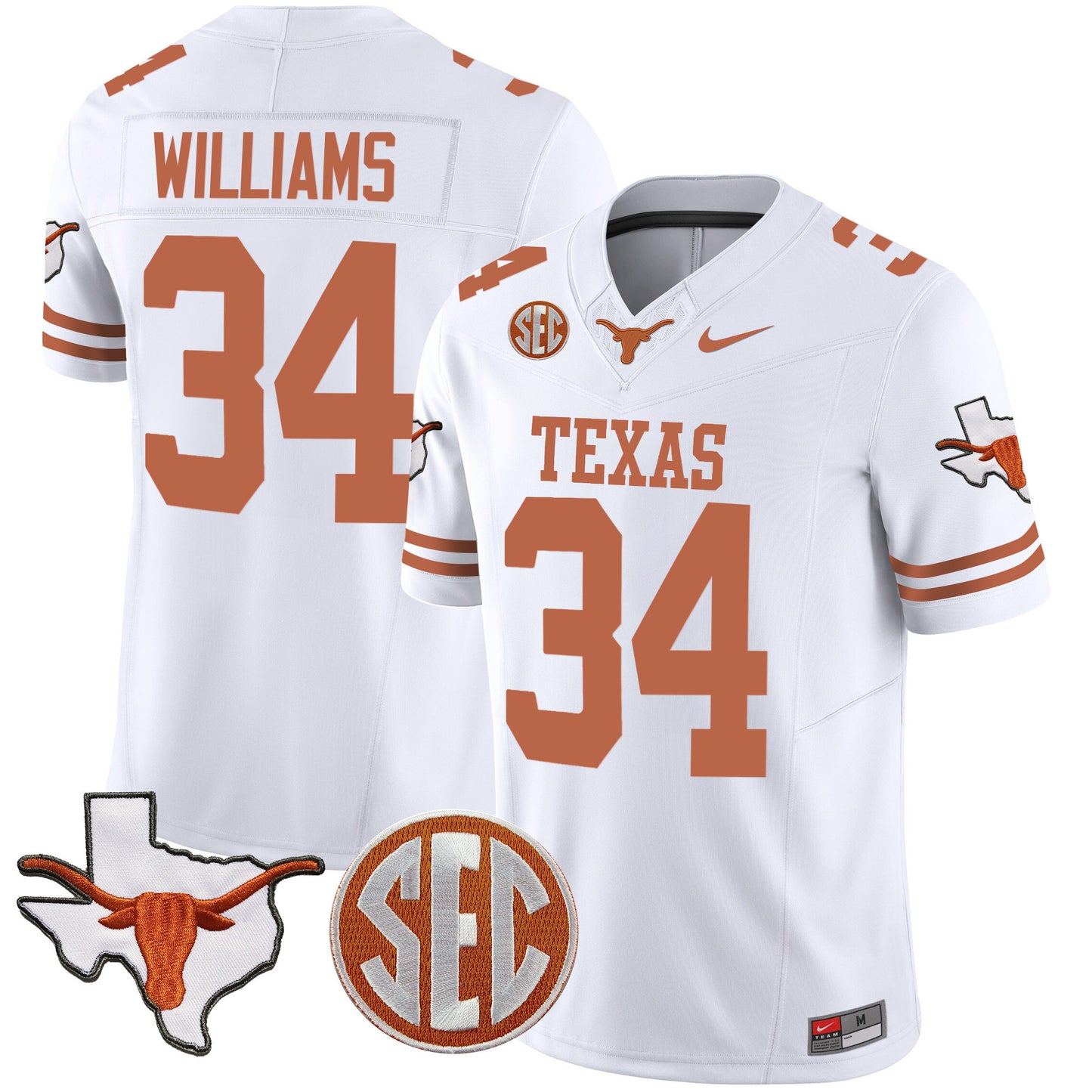 Texas Longhorns State Map & SEC Patch Vapor Jersey V4 - All Stitched