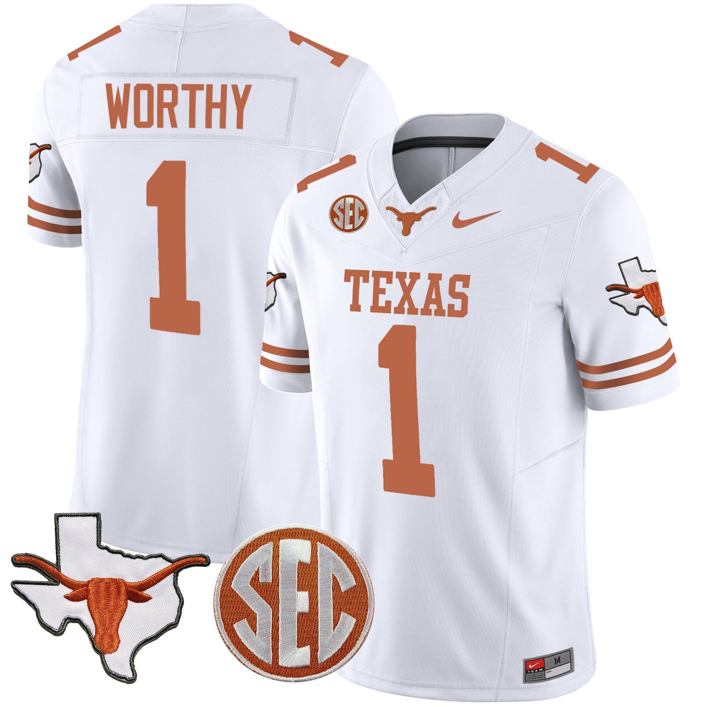 Texas Longhorns State Map & SEC Patch Vapor Jersey V2 - All Stitched