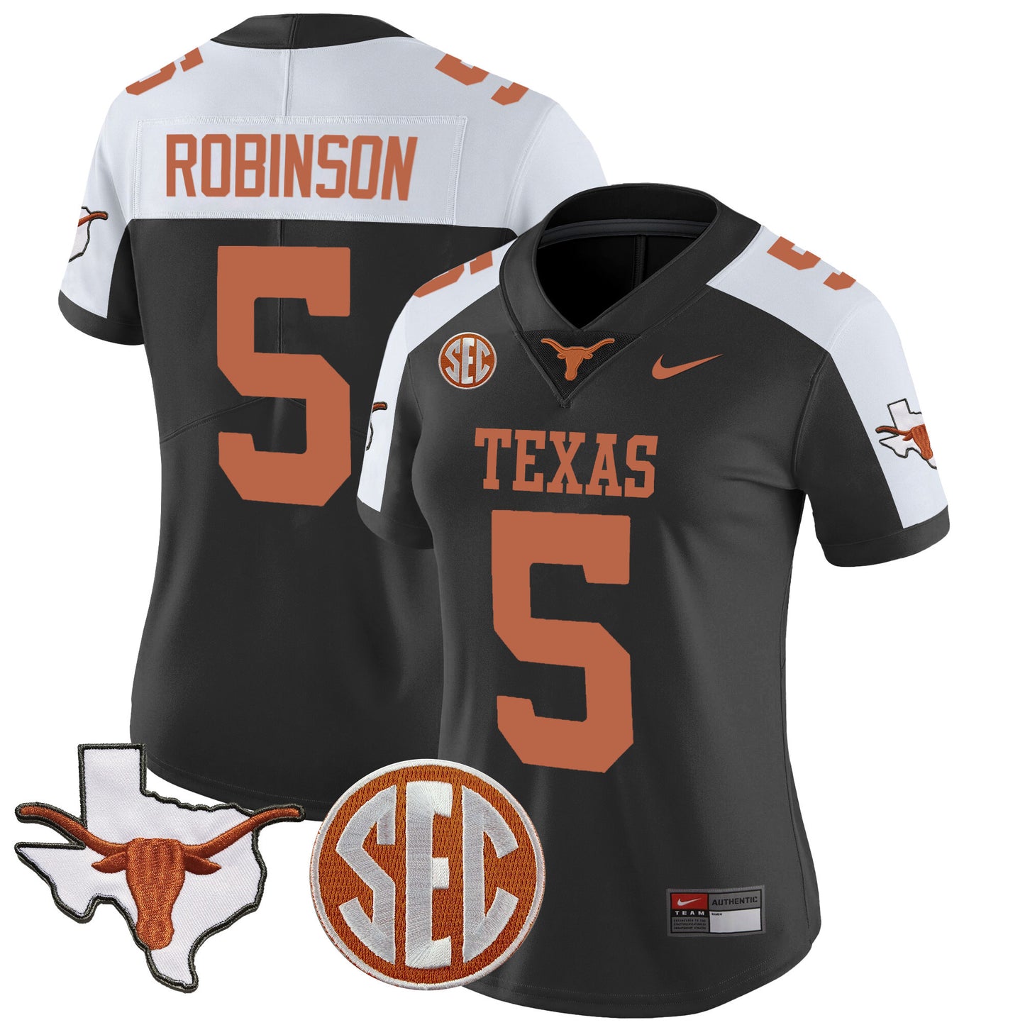 Women's Texas Longhorns State Map & SEC Patch Vapor Jersey V2 - All Stitched