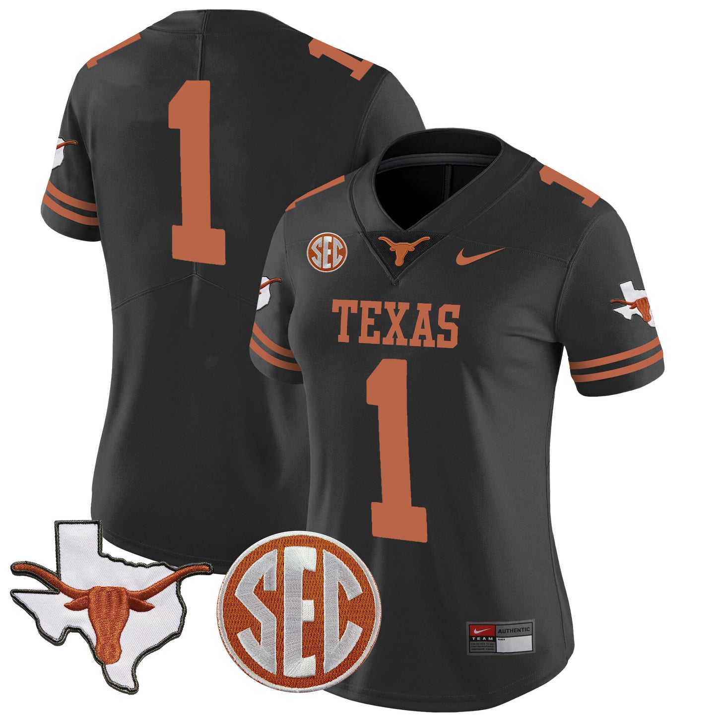 Women's Texas Longhorns State Map & SEC Patch Vapor Jersey V2 - All Stitched