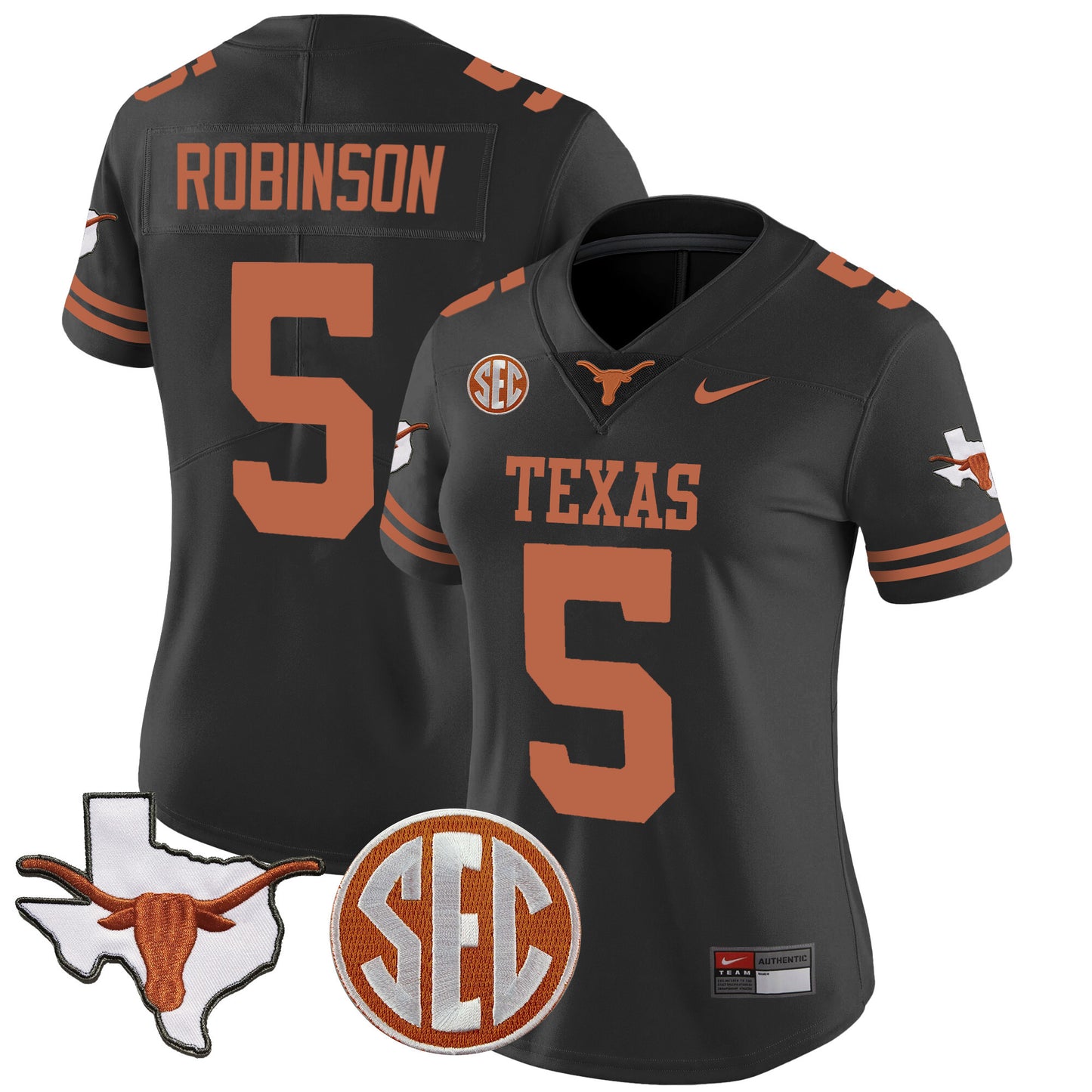 Women's Texas Longhorns State Map & SEC Patch Vapor Jersey V2 - All Stitched