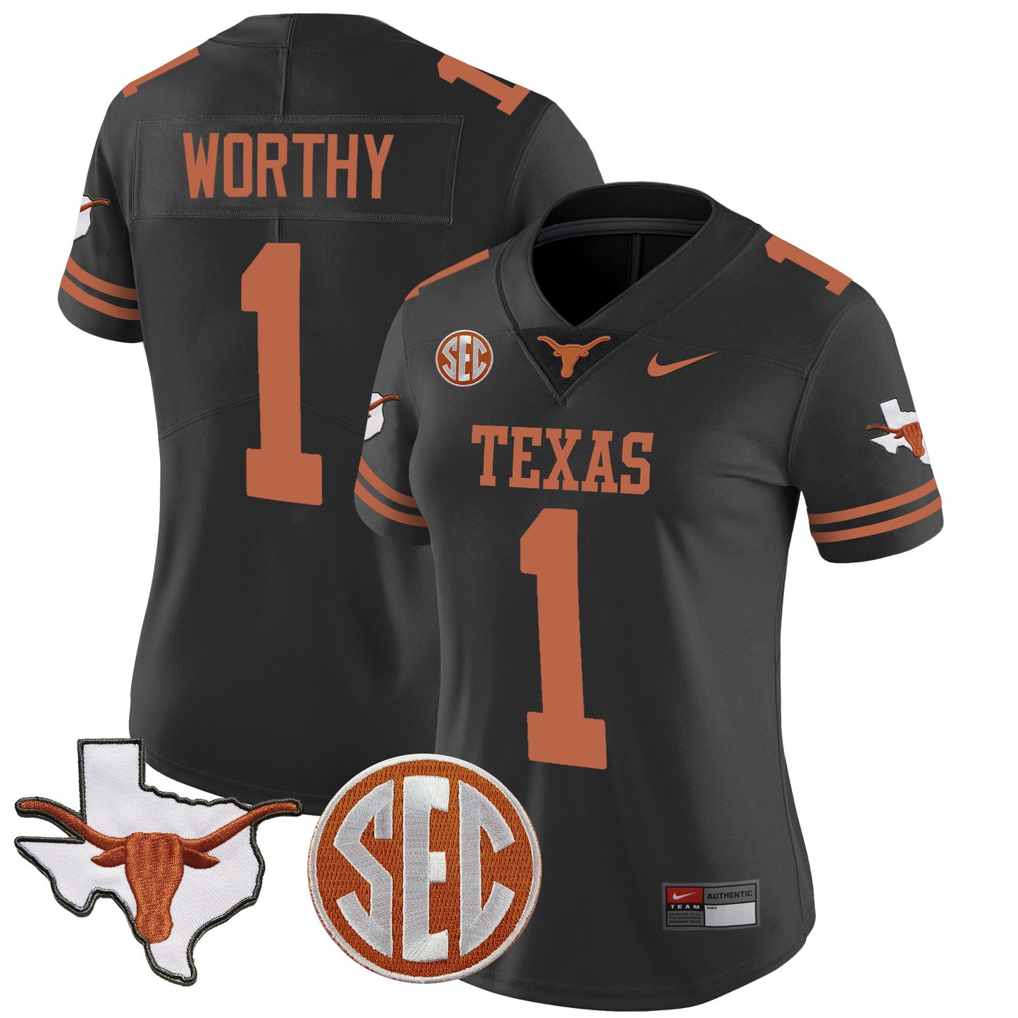 Women's Texas Longhorns State Map & SEC Patch Vapor Jersey V2 - All Stitched