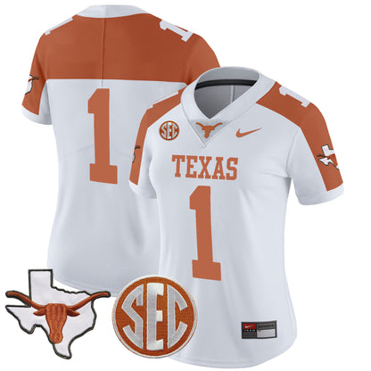 Women's Texas Longhorns State Map & SEC Patch Vapor Jersey V2 - All Stitched