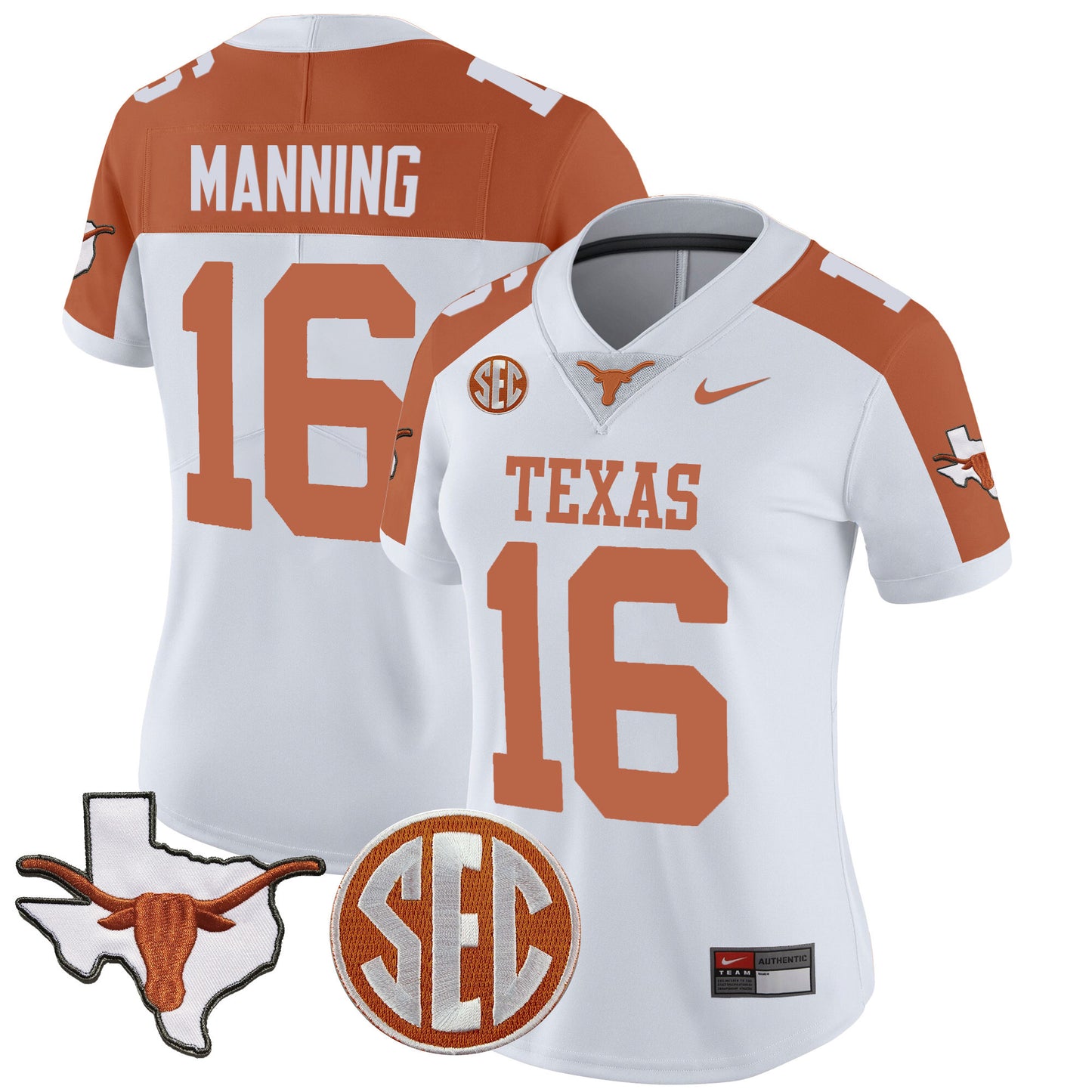 Women's Texas Longhorns State Map & SEC Patch Vapor Jersey V2 - All Stitched