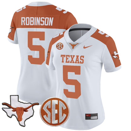 Women's Texas Longhorns State Map & SEC Patch Vapor Jersey V2 - All Stitched