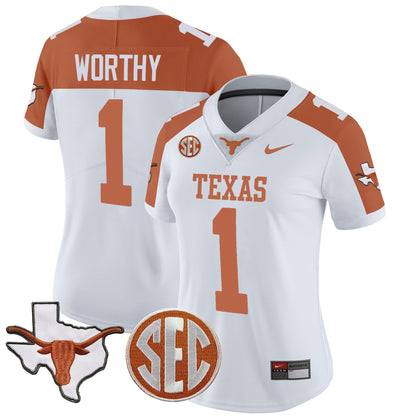 Women's Texas Longhorns State Map & SEC Patch Vapor Jersey V2 - All Stitched