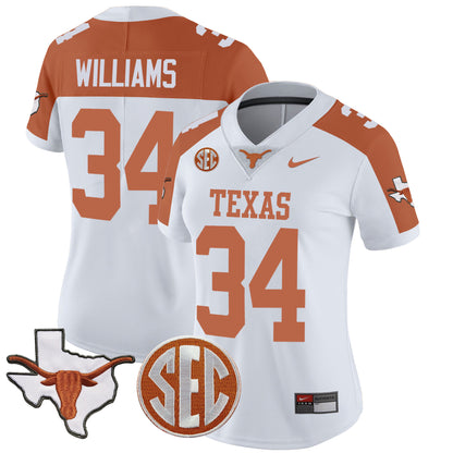 Women's Texas Longhorns State Map & SEC Patch Vapor Jersey V2 - All Stitched