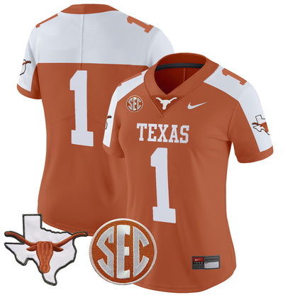 Women's Texas Longhorns State Map & SEC Patch Vapor Jersey V2 - All Stitched