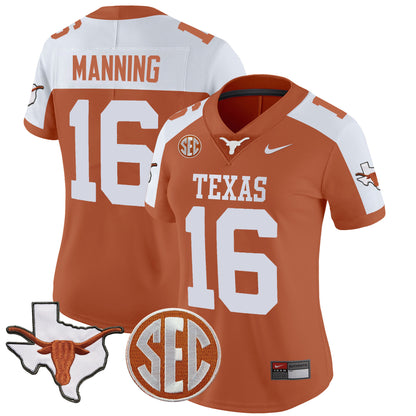 Women's Texas Longhorns State Map & SEC Patch Vapor Jersey V2 - All Stitched