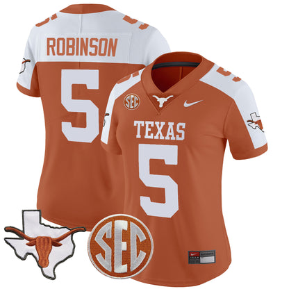 Women's Texas Longhorns State Map & SEC Patch Vapor Jersey V2 - All Stitched