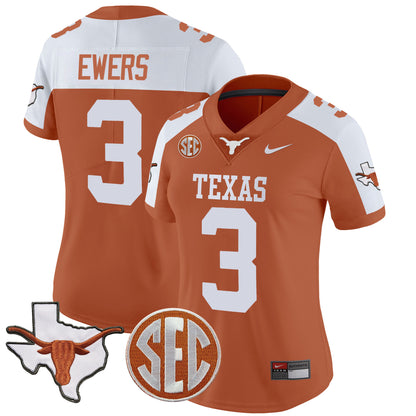 Women's Texas Longhorns State Map & SEC Patch Vapor Jersey V2 - All Stitched