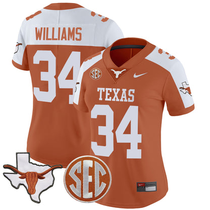 Women's Texas Longhorns State Map & SEC Patch Vapor Jersey V2 - All Stitched