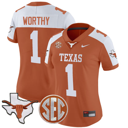 Women's Texas Longhorns State Map & SEC Patch Vapor Jersey V2 - All Stitched