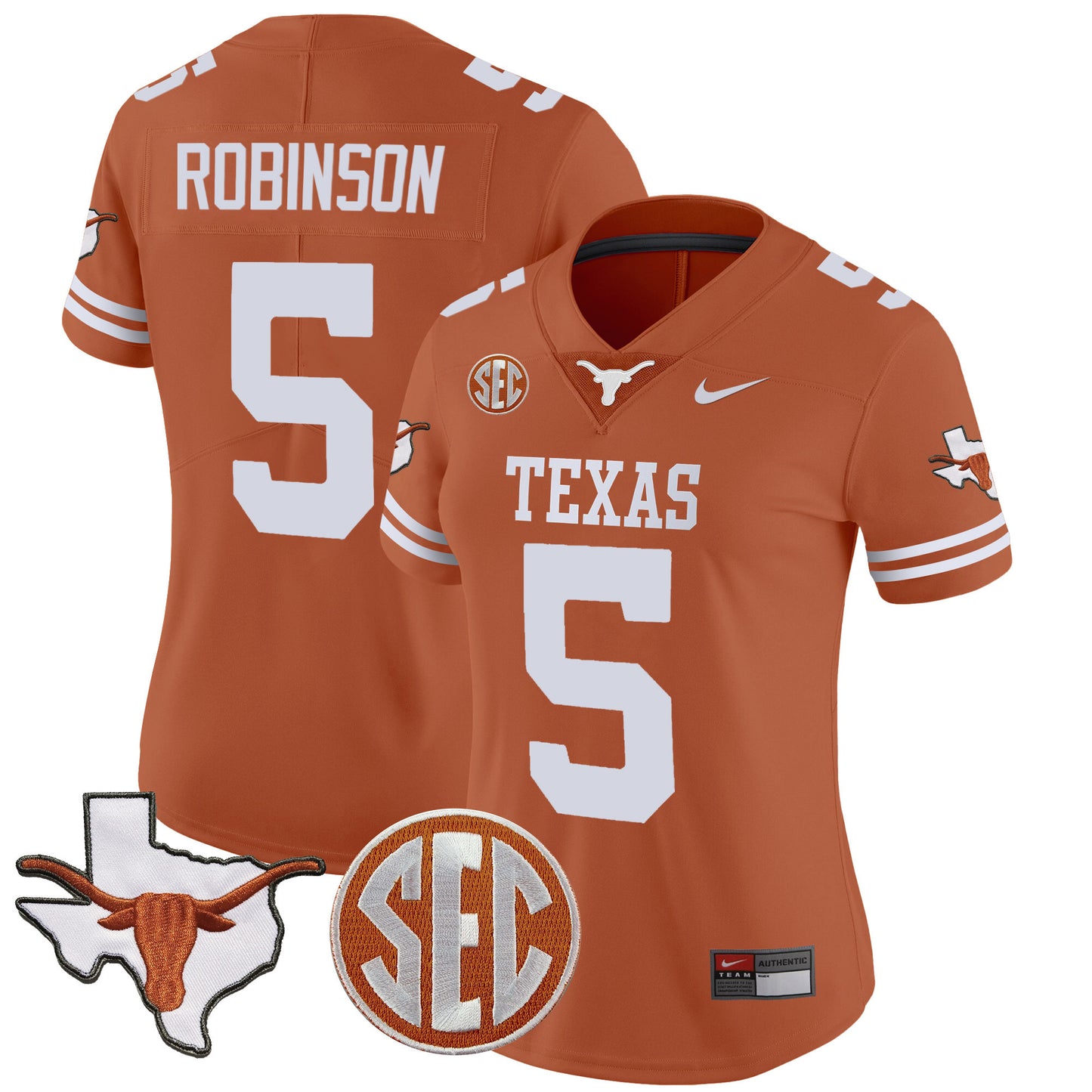 Women's Texas Longhorns State Map & SEC Patch Vapor Jersey V2 - All Stitched