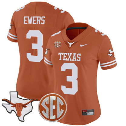 Women's Texas Longhorns State Map & SEC Patch Vapor Jersey V2 - All Stitched