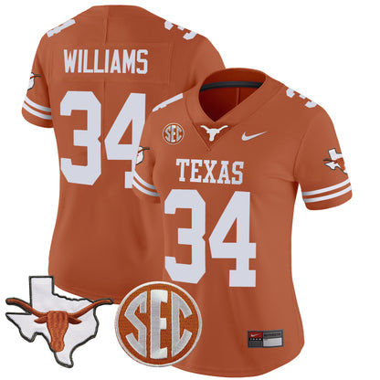 Women's Texas Longhorns State Map & SEC Patch Vapor Jersey V2 - All Stitched