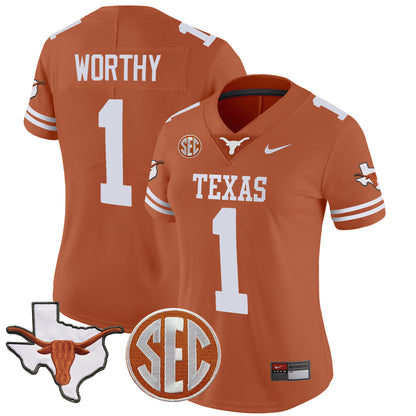 Women's Texas Longhorns State Map & SEC Patch Vapor Jersey V2 - All Stitched