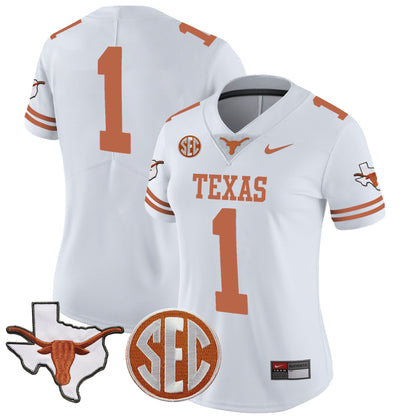 Women's Texas Longhorns State Map & SEC Patch Vapor Jersey V2 - All Stitched