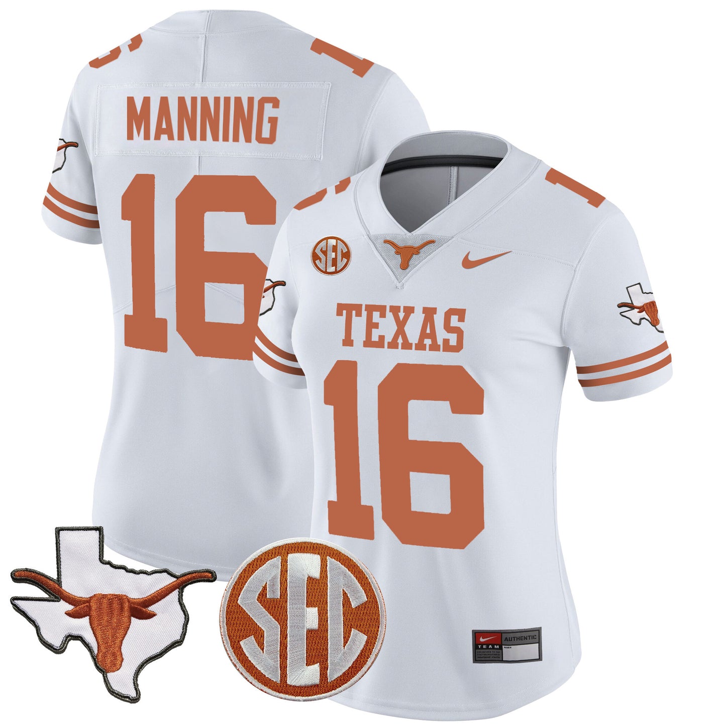 Women's Texas Longhorns State Map & SEC Patch Vapor Jersey V2 - All Stitched