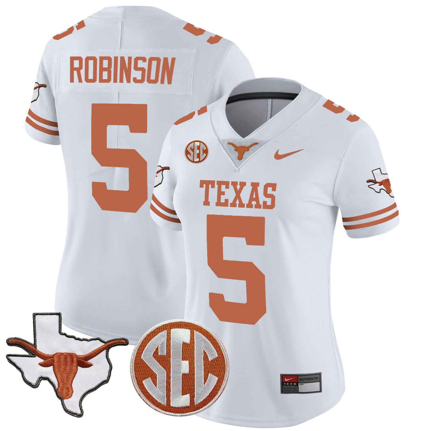 Women's Texas Longhorns State Map & SEC Patch Vapor Jersey V2 - All Stitched