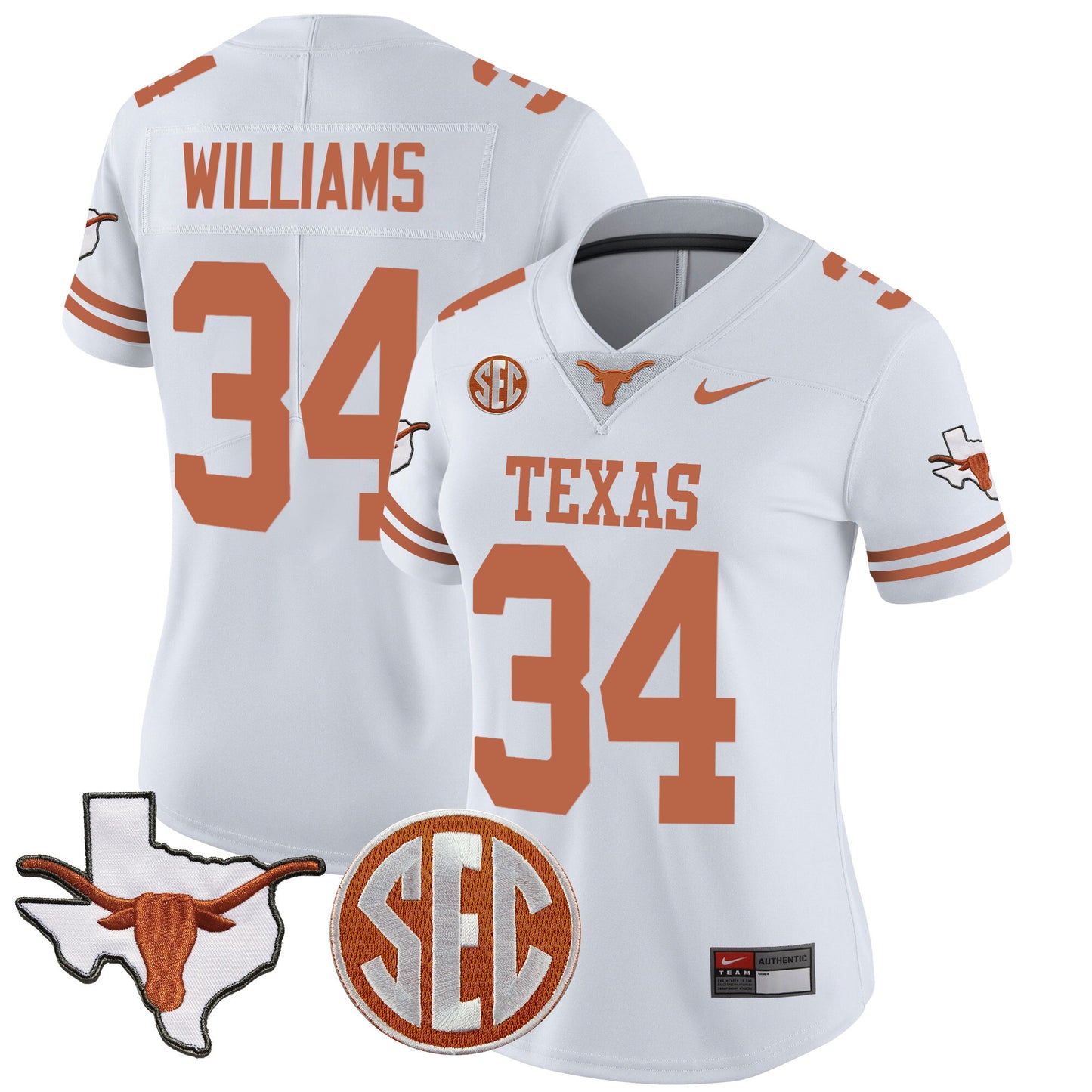 Women's Texas Longhorns State Map & SEC Patch Vapor Jersey V2 - All Stitched