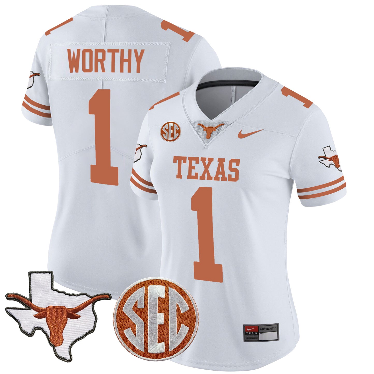 Women's Texas Longhorns State Map & SEC Patch Vapor Jersey V2 - All Stitched