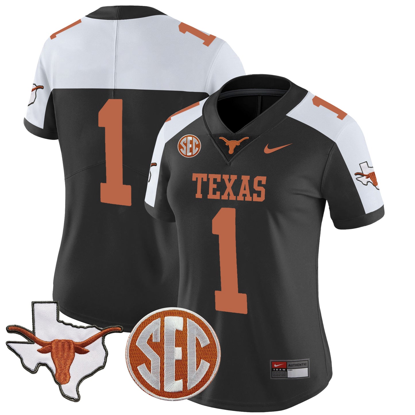 Women's Texas Longhorns State Map & SEC Patch Vapor Jersey V2 - All Stitched