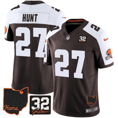 Browns #32 Jim Brown Memorial & Home Patch Jersey V3 - All Stitched