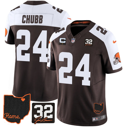 Browns #32 Jim Brown Memorial & Home Patch Jersey V3 - All Stitched