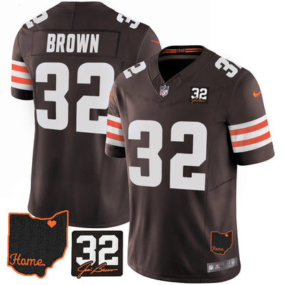 Browns #32 Jim Brown Memorial & Home Patch Jersey V3 - All Stitched