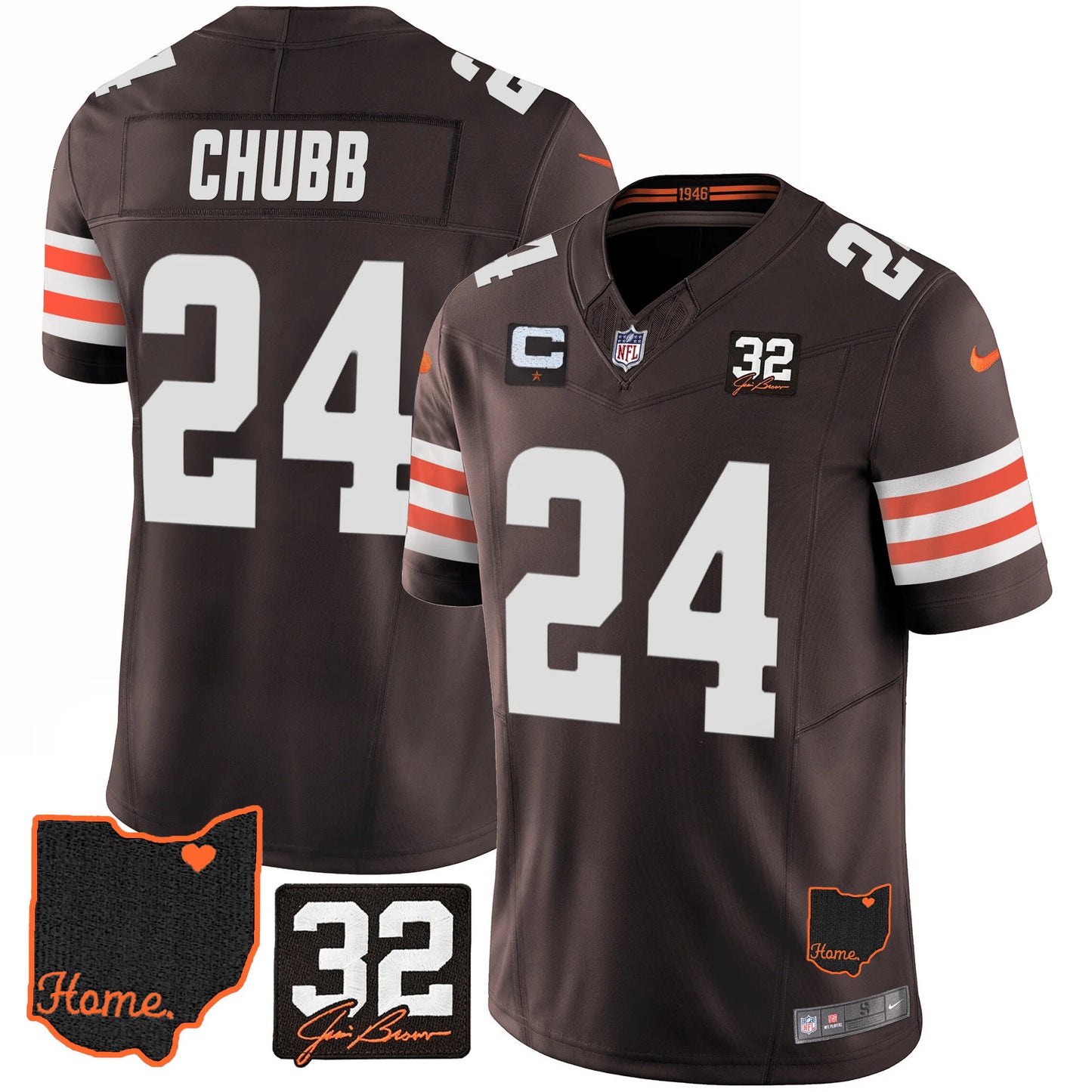 Browns #32 Jim Brown Memorial & Home Patch Jersey V3 - All Stitched