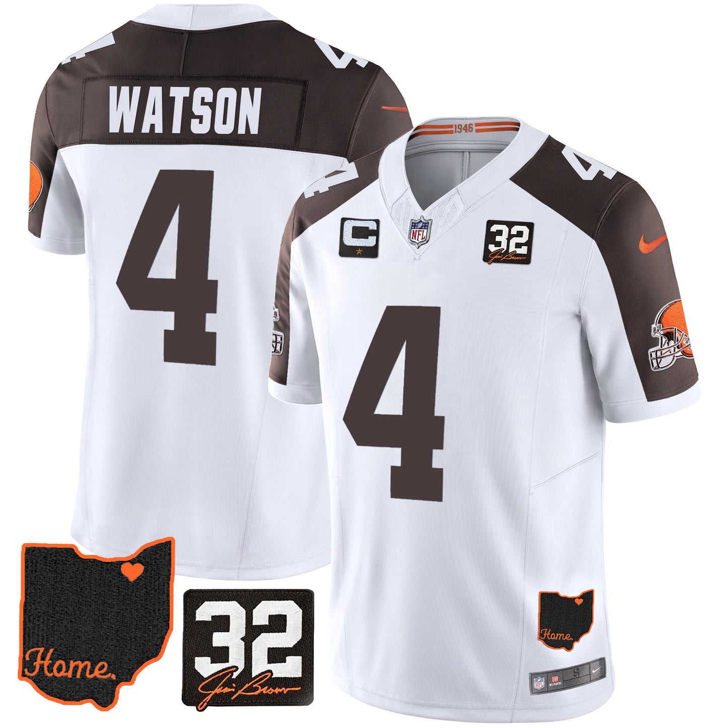 Browns #32 Jim Brown Memorial & Home Patch Jersey V3 - All Stitched