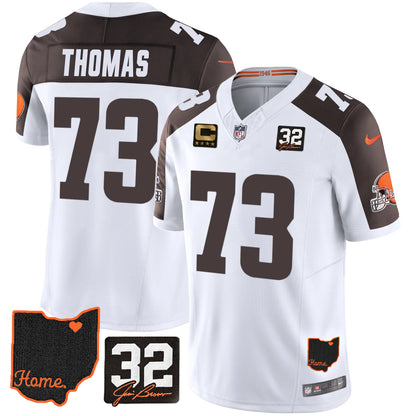 Browns #32 Jim Brown Memorial & Home Patch Jersey V3 - All Stitched