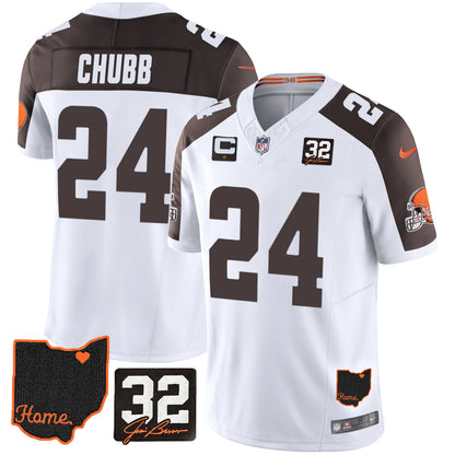 Browns #32 Jim Brown Memorial & Home Patch Jersey V3 - All Stitched