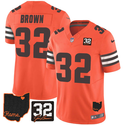 Browns #32 Jim Brown Memorial & Home Patch Jersey V3 - All Stitched