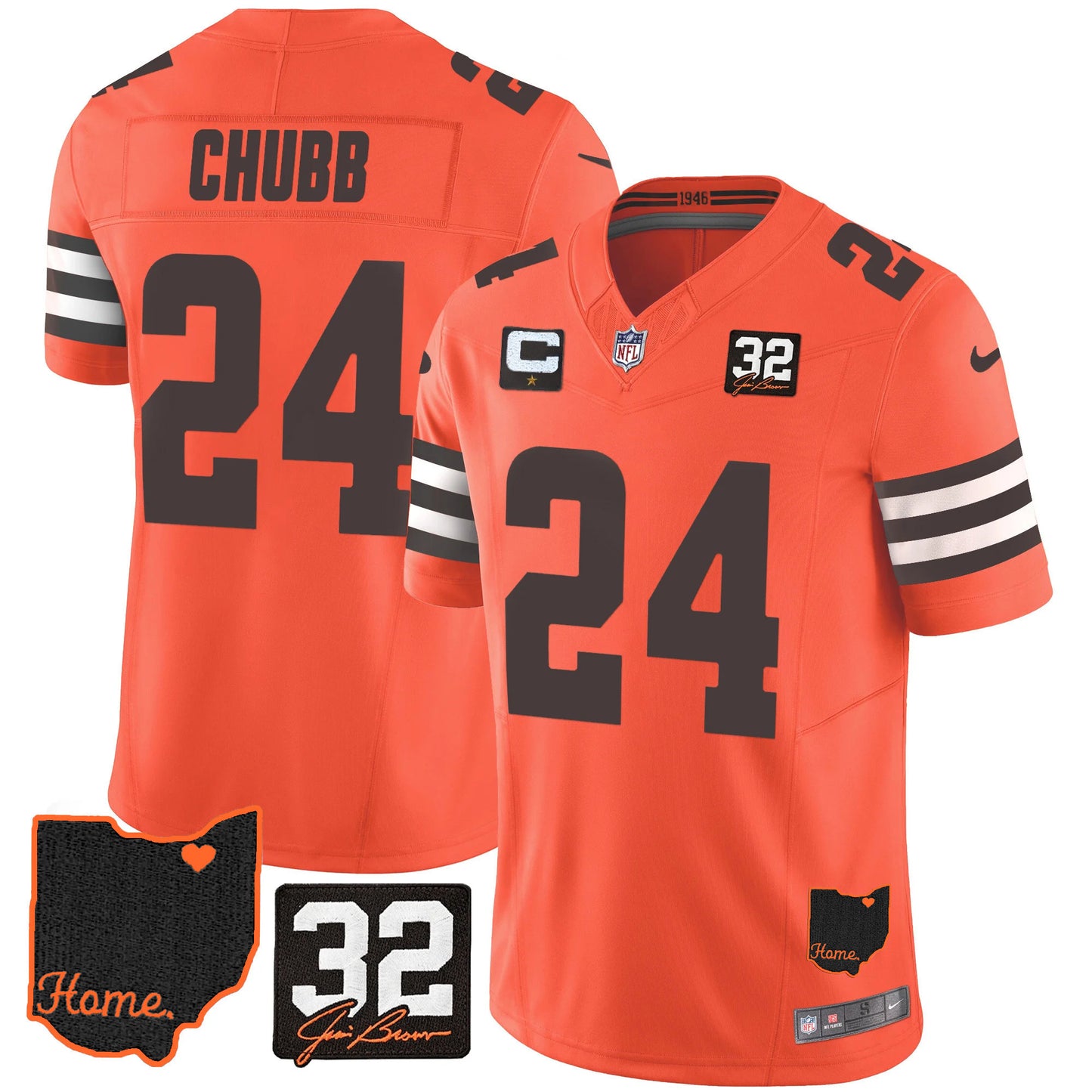 Browns #32 Jim Brown Memorial & Home Patch Jersey V3 - All Stitched