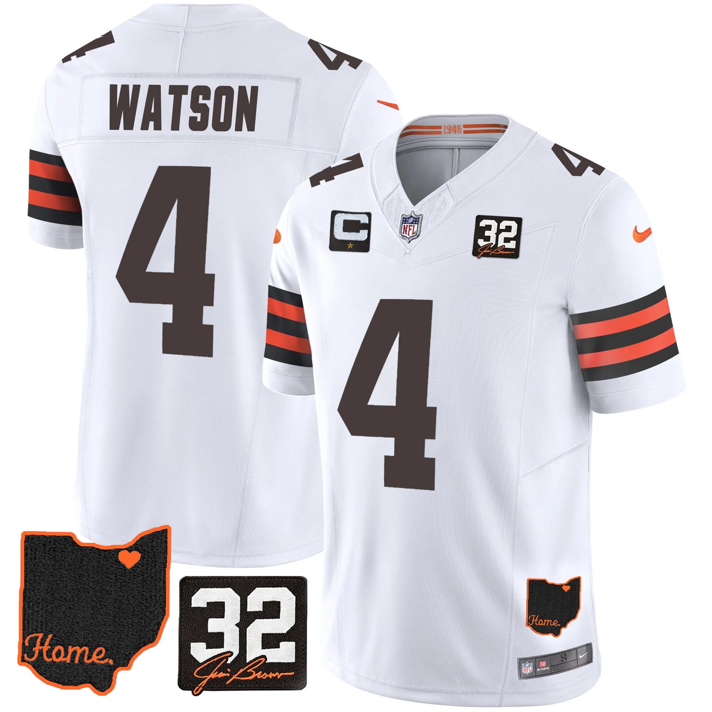 Browns #32 Jim Brown Memorial & Home Patch Jersey V3 - All Stitched