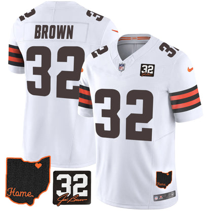 Browns #32 Jim Brown Memorial & Home Patch Jersey V3 - All Stitched