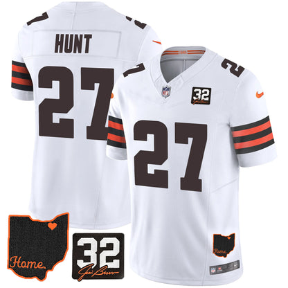 Browns #32 Jim Brown Memorial & Home Patch Jersey V3 - All Stitched