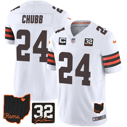 Browns #32 Jim Brown Memorial & Home Patch Jersey V3 - All Stitched