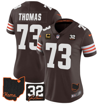 Women's Browns #32 Jim Brown Memorial & Home Patch Jersey V3 - All Stitched