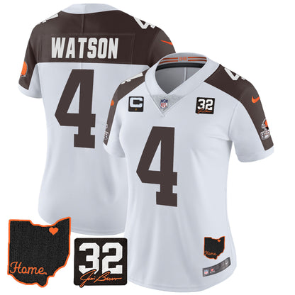 Women's Browns #32 Jim Brown Memorial & Home Patch Jersey V3 - All Stitched