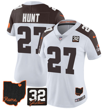 Women's Browns #32 Jim Brown Memorial & Home Patch Jersey V3 - All Stitched